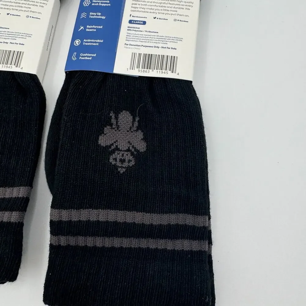 Bombas‎ XL Black Crew Calf Socks Cushioned Arch Support Athletic 2 Pair NEW